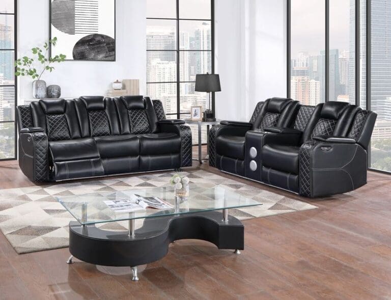 Radiant Power Reclining Sofa Set in Black with LED Lights